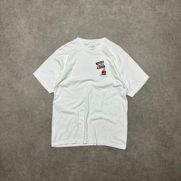90's Vintage White 'After Shock Graphic T-Shirt (L)