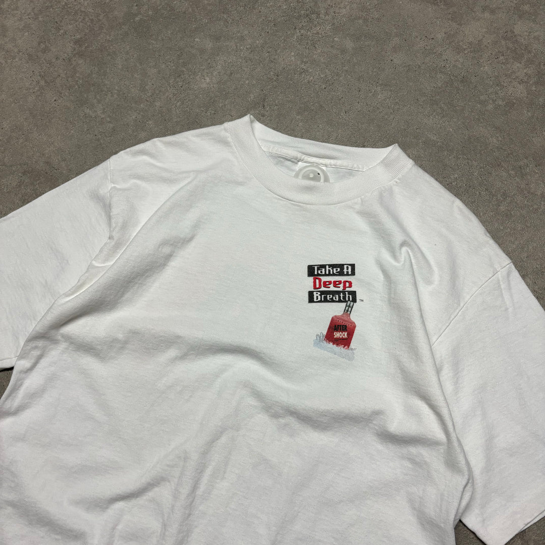 90's Vintage White 'After Shock Graphic T-Shirt (L)