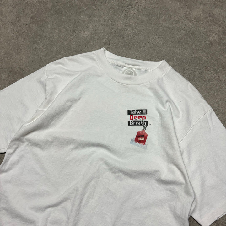 90's Vintage White 'After Shock Graphic T-Shirt (L)