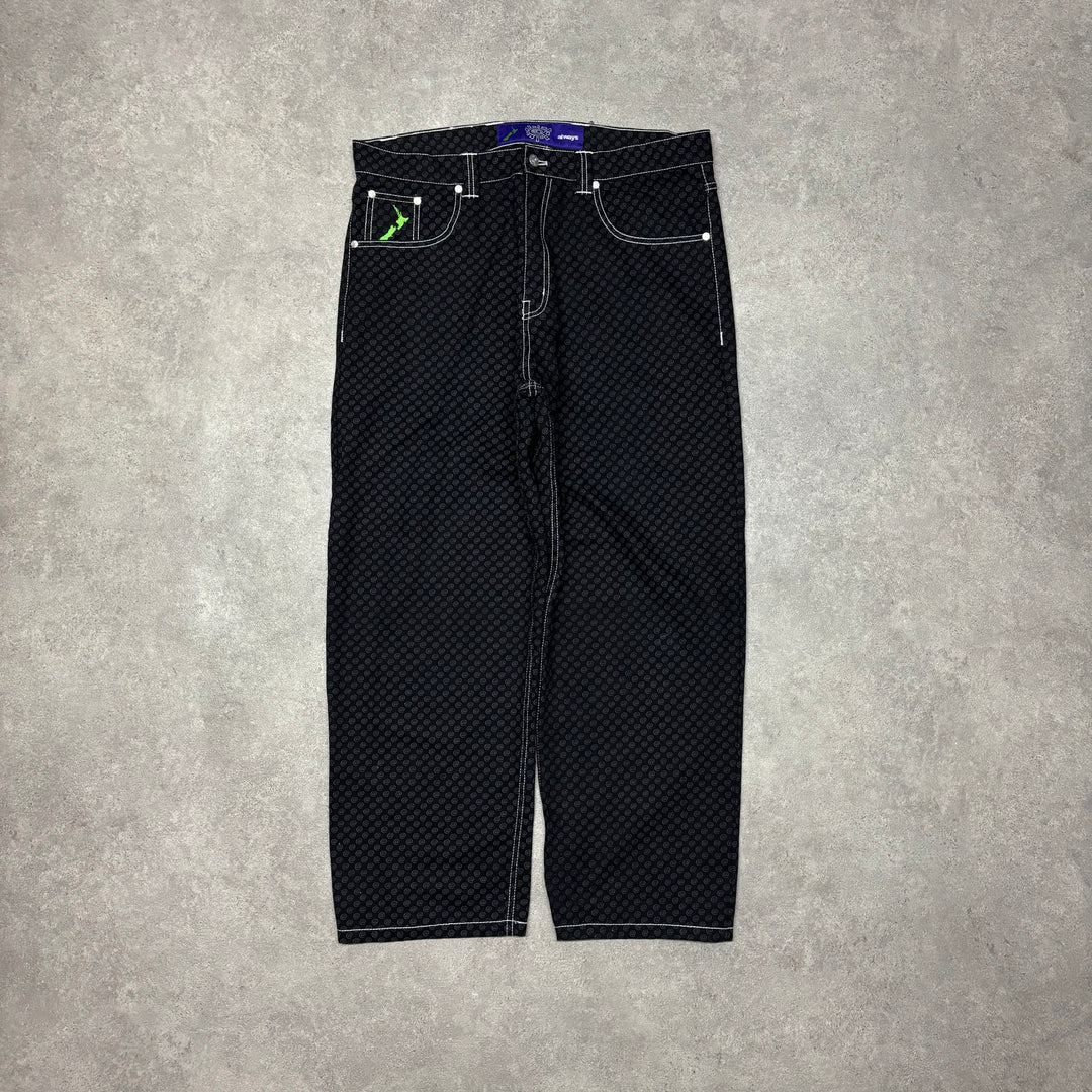 Always Do What You Should Do Black Monogram Jeans (XXL)