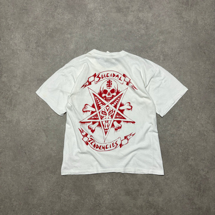 90's Vintage White 'Suicidal Tendencies' Tour Graphic T-Shirt (M)