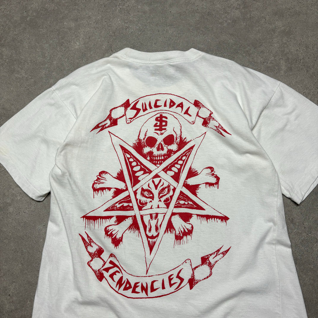 90's Vintage White 'Suicidal Tendencies' Tour Graphic T-Shirt (M)