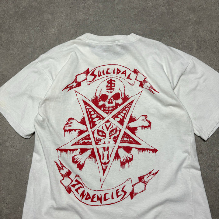 90's Vintage White 'Suicidal Tendencies' Tour Graphic T-Shirt (M)