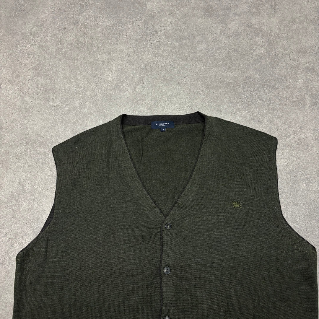 Vintage Burberry Green Button Up Knitted Sweater Vest (L)