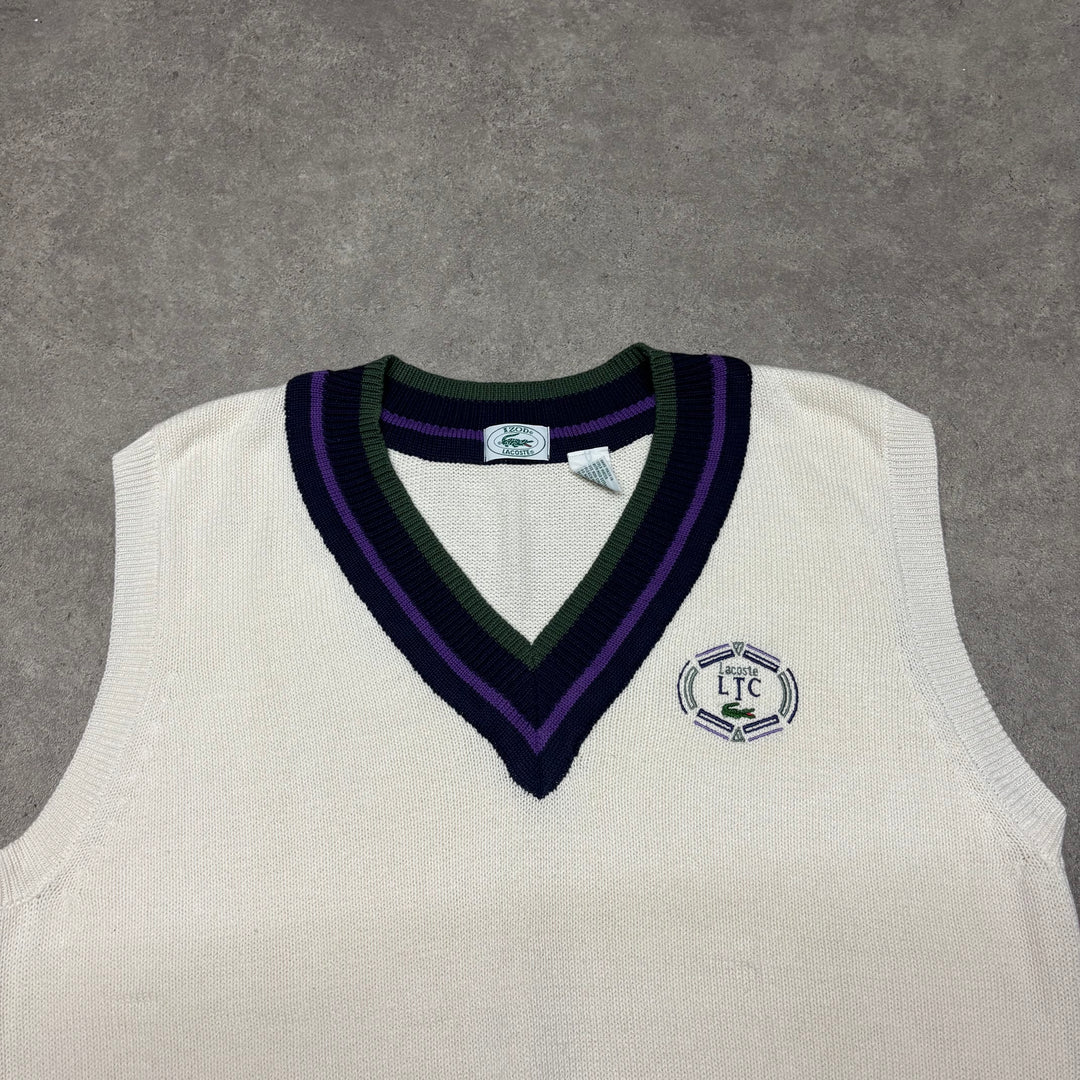 Vintage Lacoste Izod V-Neck White Knitted Sweater Vest (L)