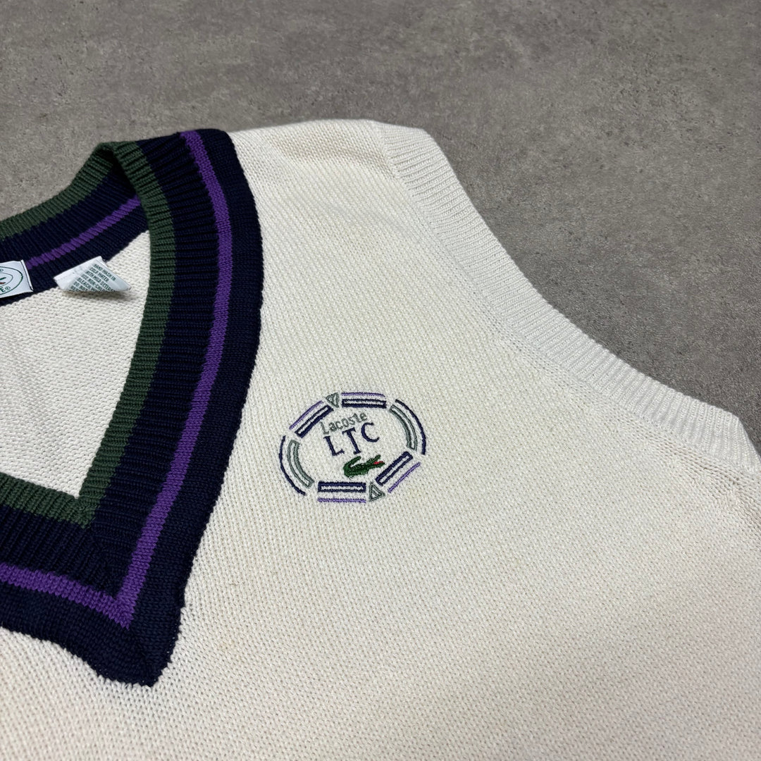 Vintage Lacoste Izod V-Neck White Knitted Sweater Vest (L)