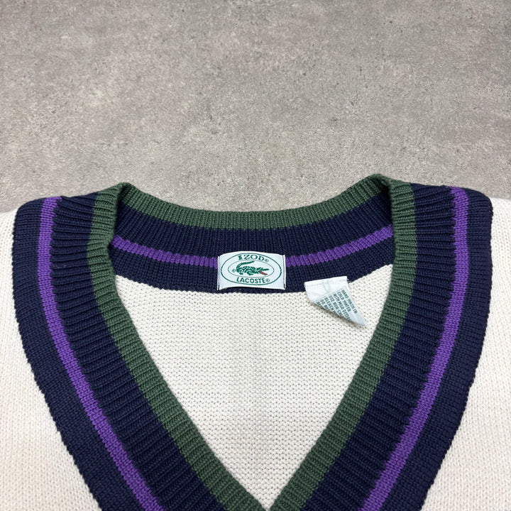 Vintage Lacoste Izod V-Neck White Knitted Sweater Vest (L)