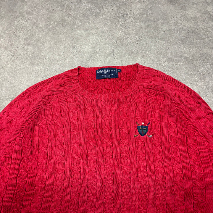 Vintage Polo Ralph Lauren Red Cable Knitted Sweater (M)