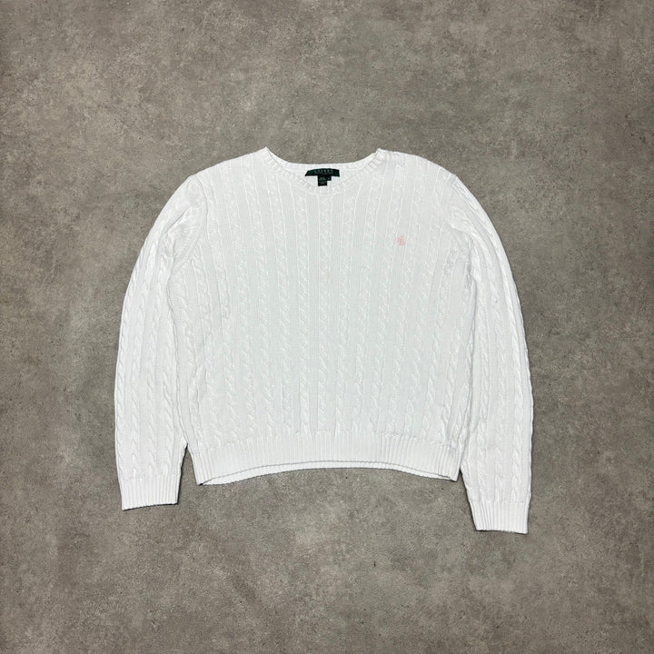 Vintage Polo Ralph Lauren White Cable Knitted Sweater (L)