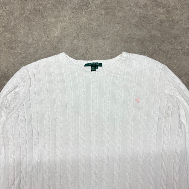 Vintage Polo Ralph Lauren White Cable Knitted Sweater (L)