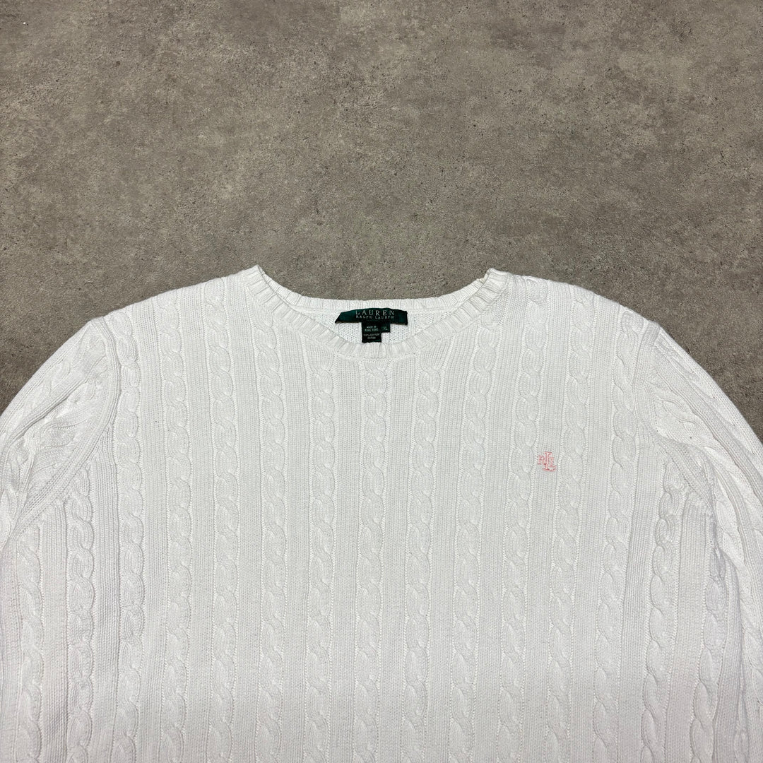 Vintage Polo Ralph Lauren White Cable Knitted Sweater (L)