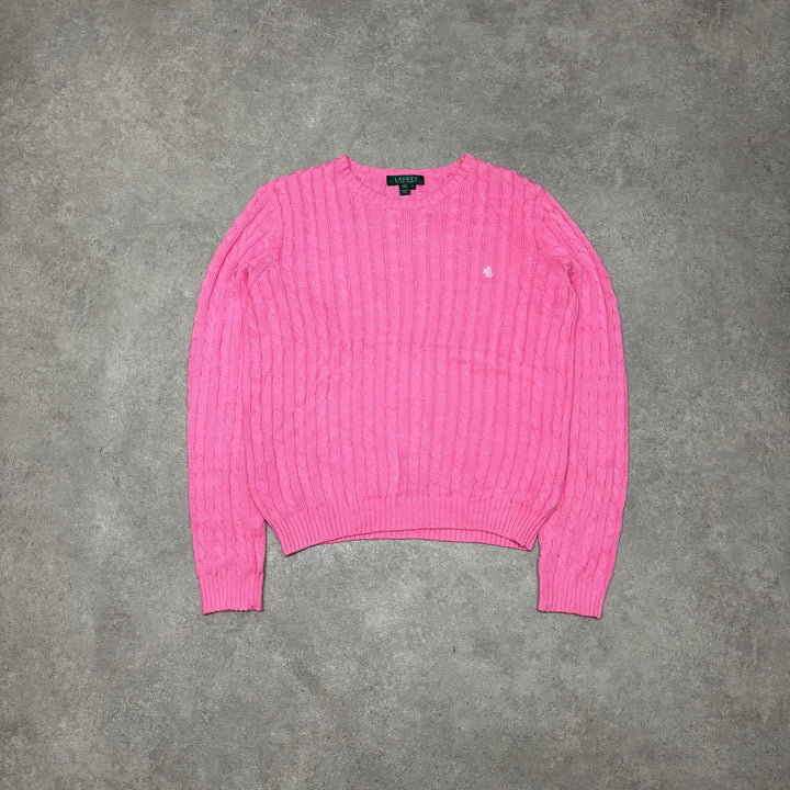 Vintage Polo Ralph Lauren Pink Cable Knitted Sweater (M)