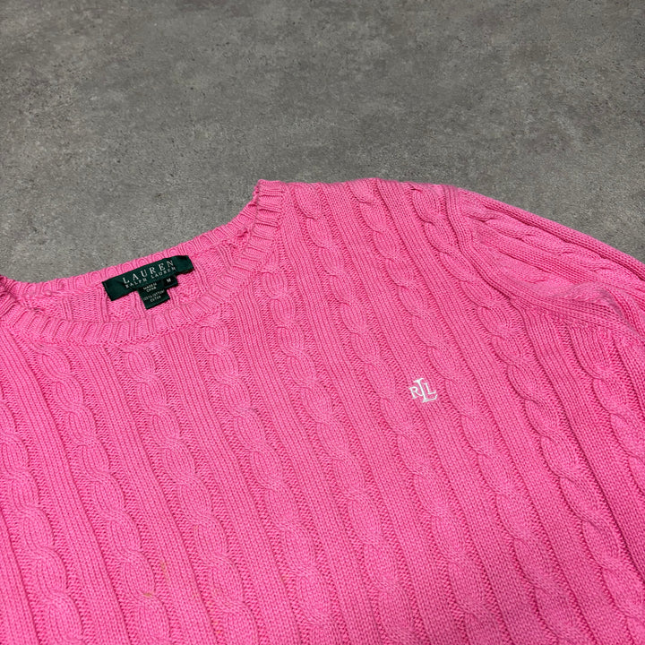 Vintage Polo Ralph Lauren Pink Cable Knitted Sweater (M)