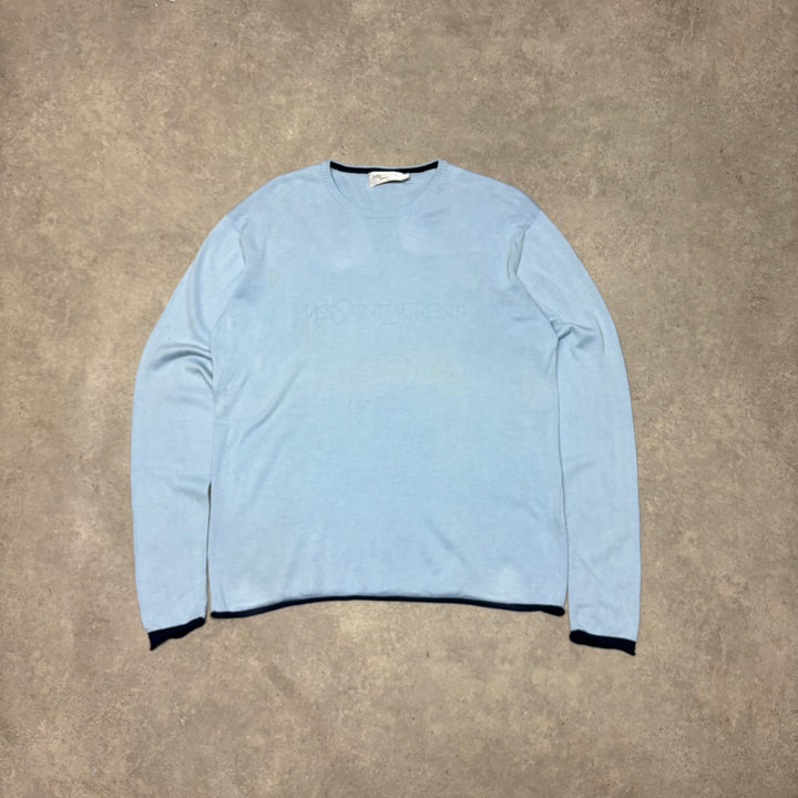 Vintage Yves Saint Laurent Baby Blue Knitted Jumper (M)