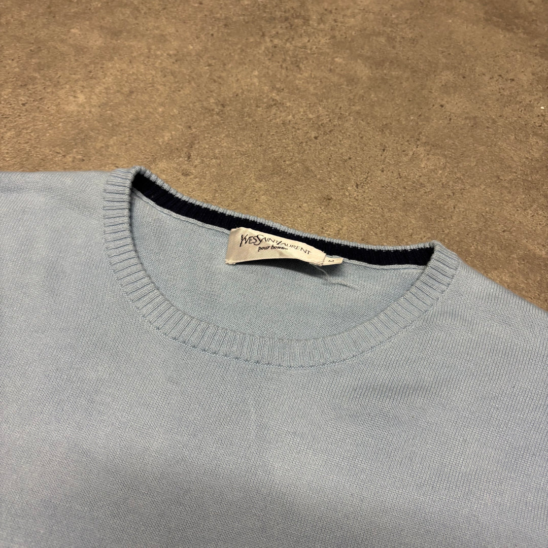 Vintage Yves Saint Laurent Baby Blue Knitted Jumper (M)