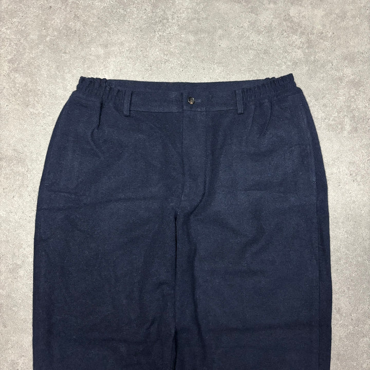 Comme De Garçons Wool Navy Elasticated Navy Trousers (XL)