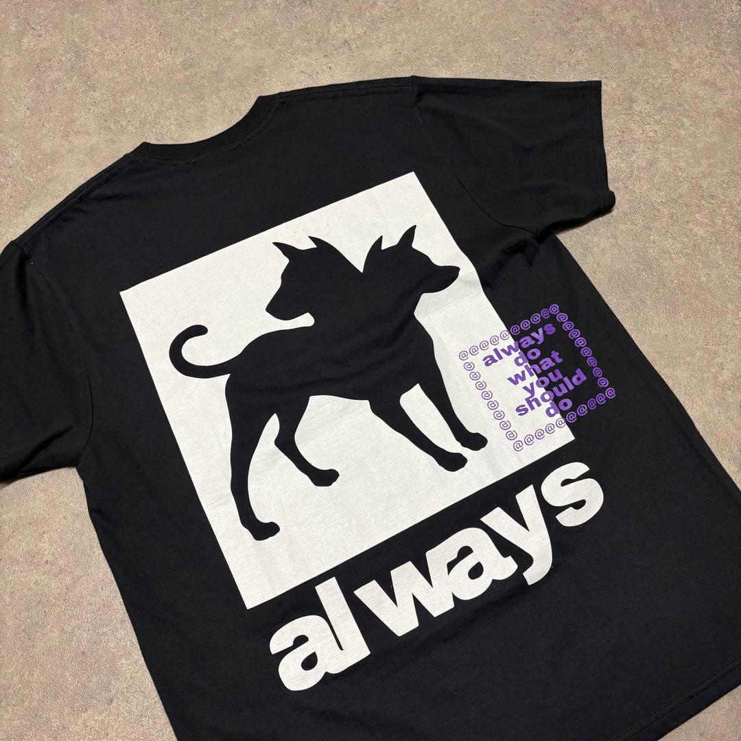 Always Do What You Should Do Dog Print Black Graphic T-Shirt (S)