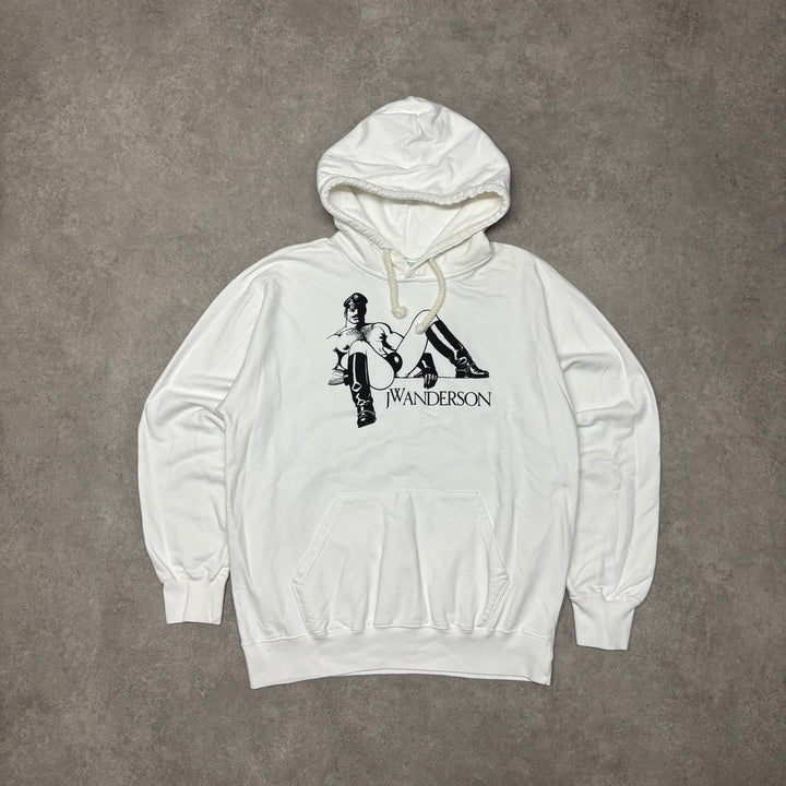 Tom Of Finland Relaxed White Pullover Hoodie (L)