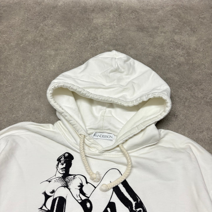 Tom Of Finland Relaxed White Pullover Hoodie (L)