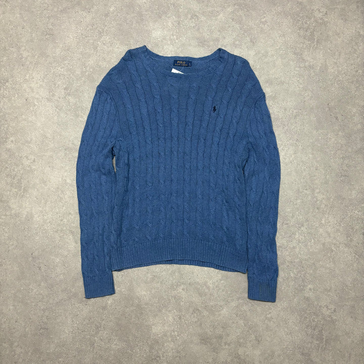 Vintage Polo Ralph Lauren Blue Cable Knitted Sweater (L)