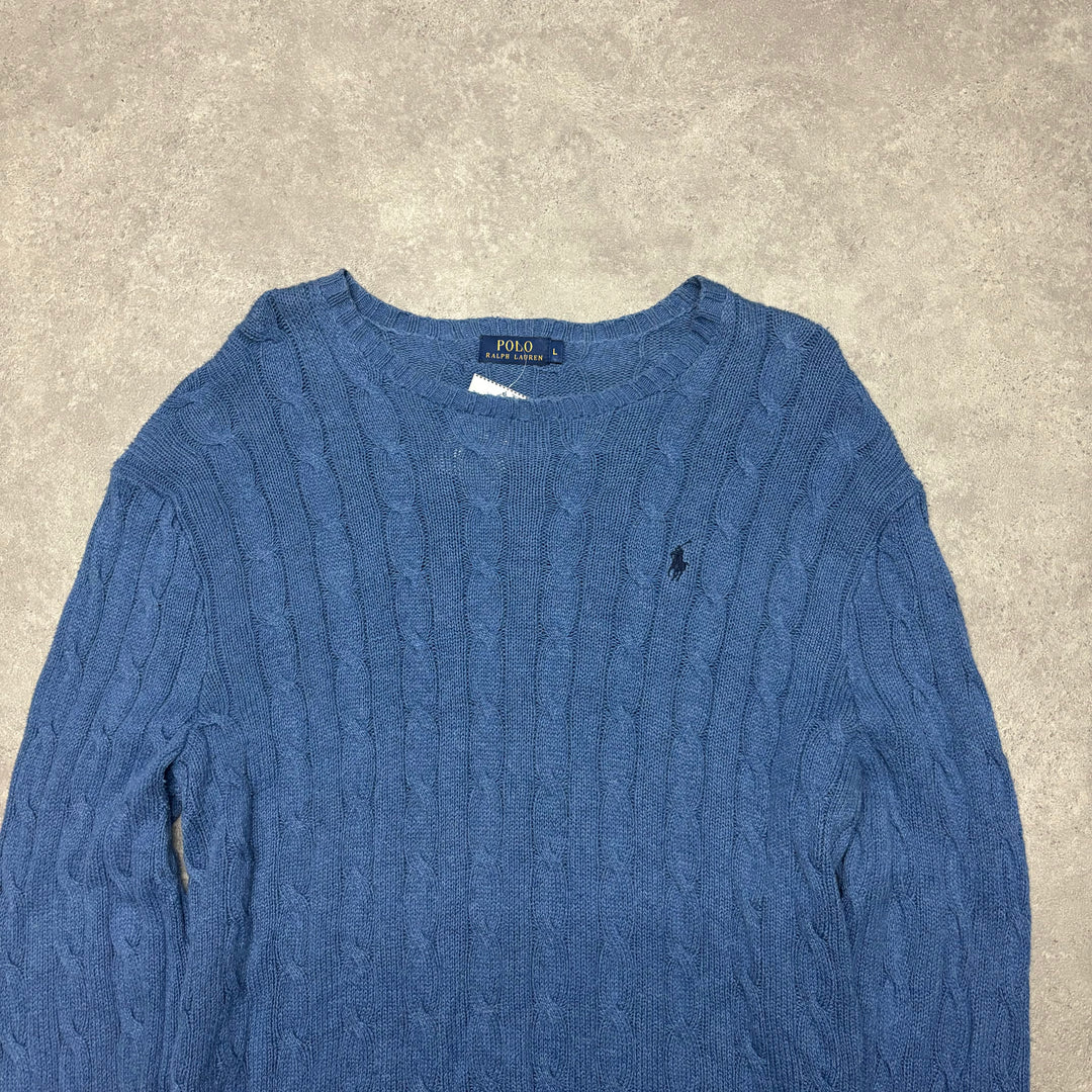 Vintage Polo Ralph Lauren Blue Cable Knitted Sweater (L)