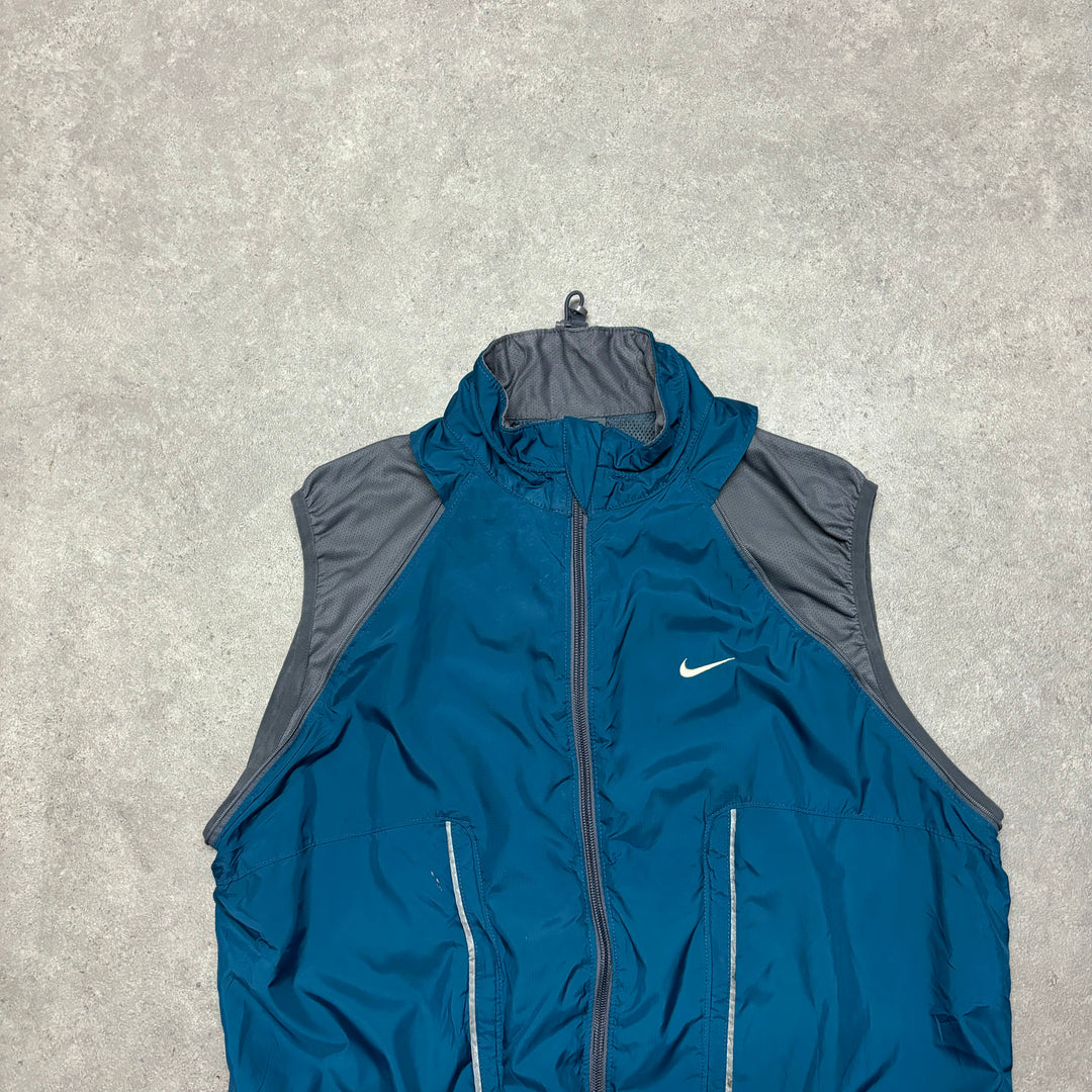 00's Vintage Nike Blue Technical Windbreaker Gilet (M)