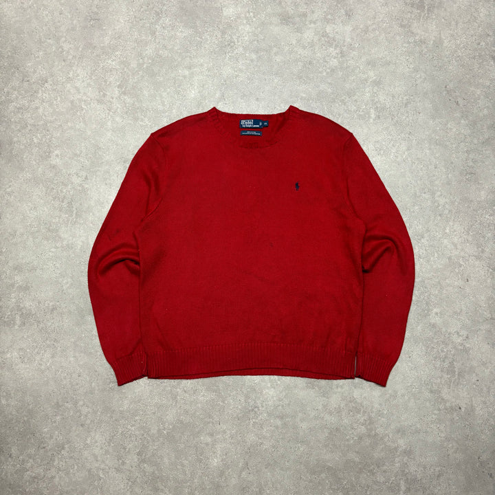 Vintage Polo Ralph Lauren Red Knitted Sweater (XL)