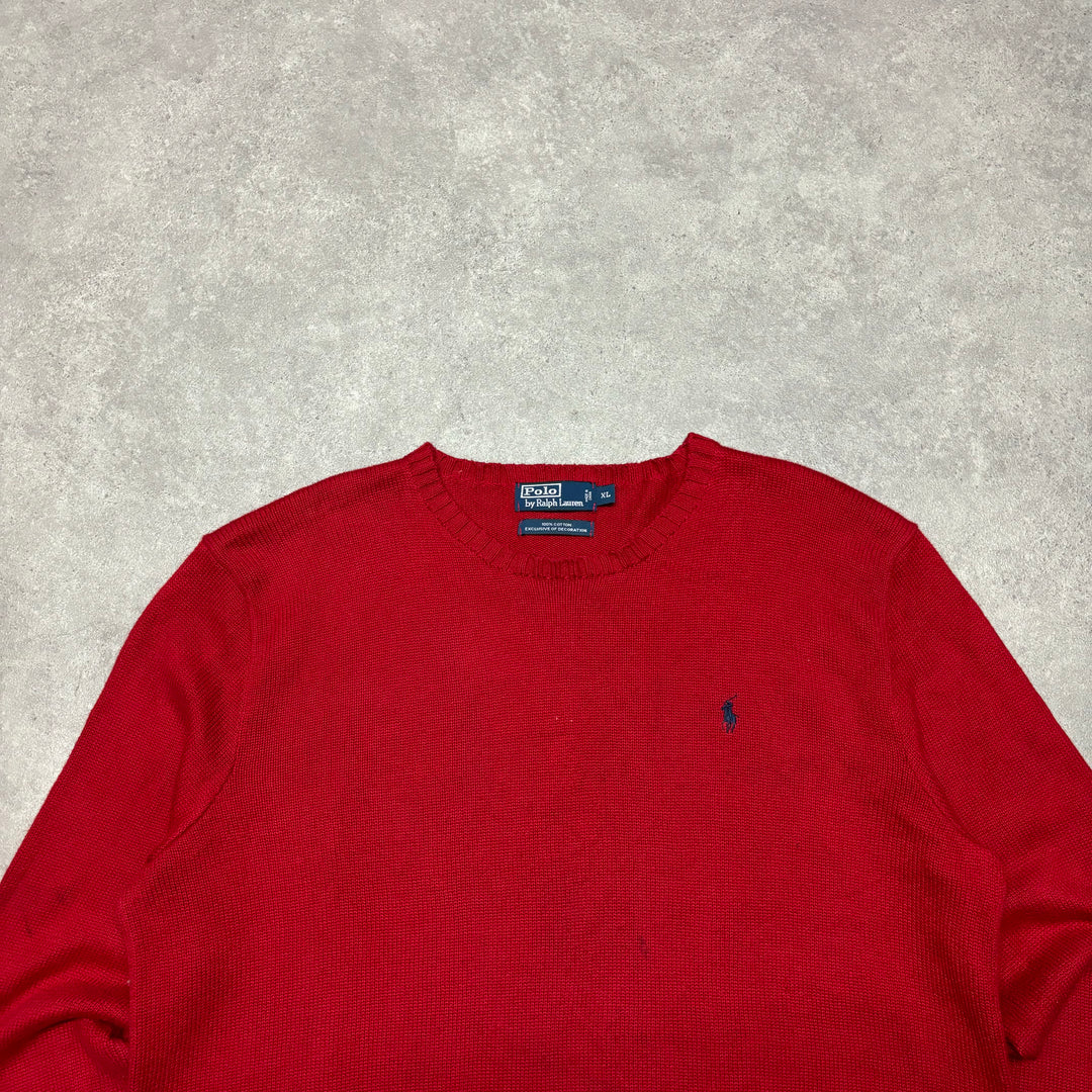 Vintage Polo Ralph Lauren Red Knitted Sweater (XL)