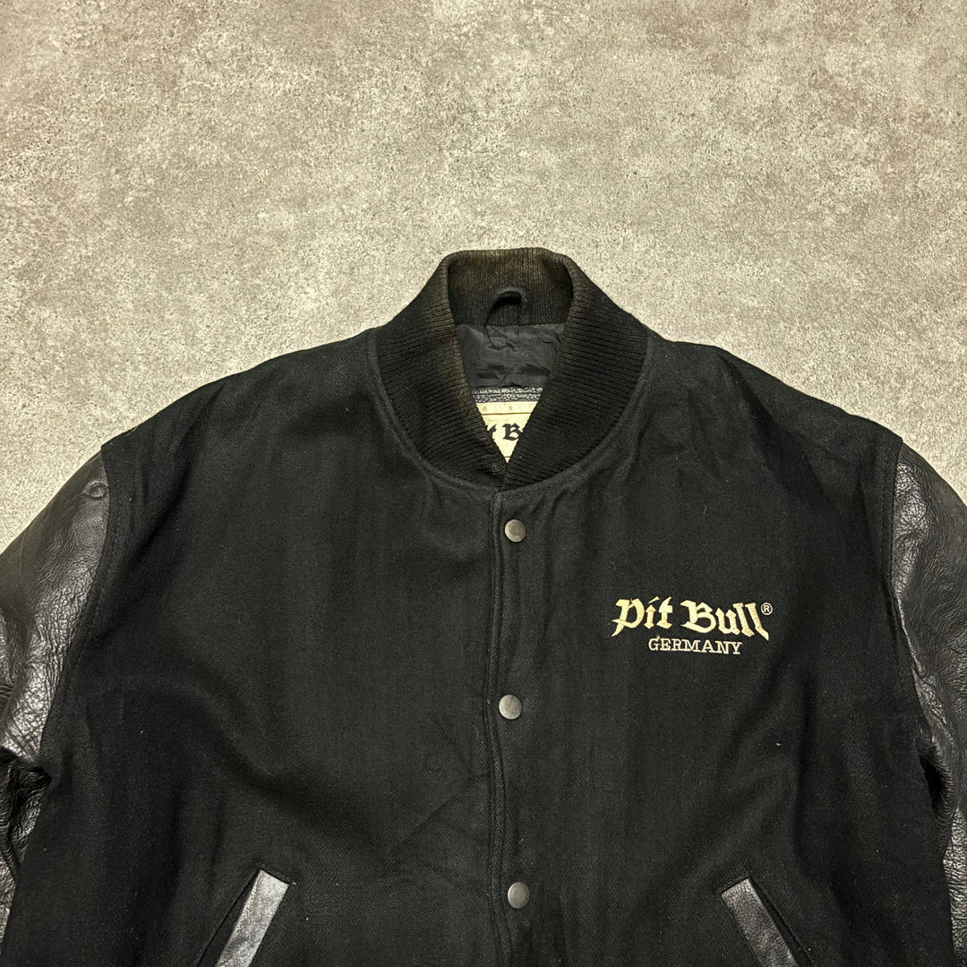 Vintage Pit Bull Black Varsity Leather Jacket (L)