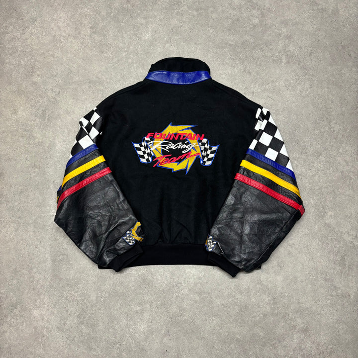 Vintage Leather Varsity Racing Jacket (L)