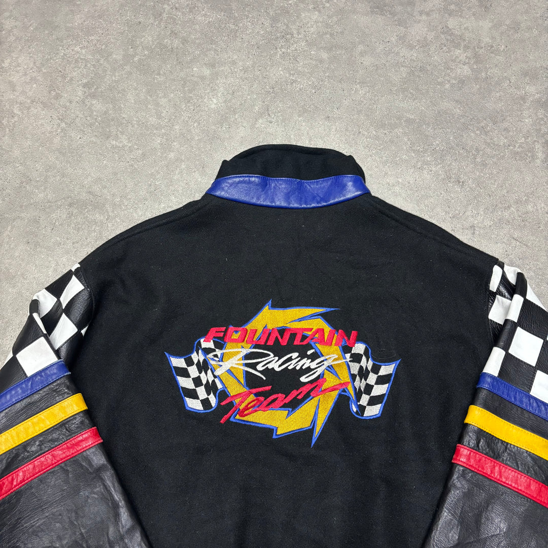 Vintage Leather Varsity Racing Jacket (L)