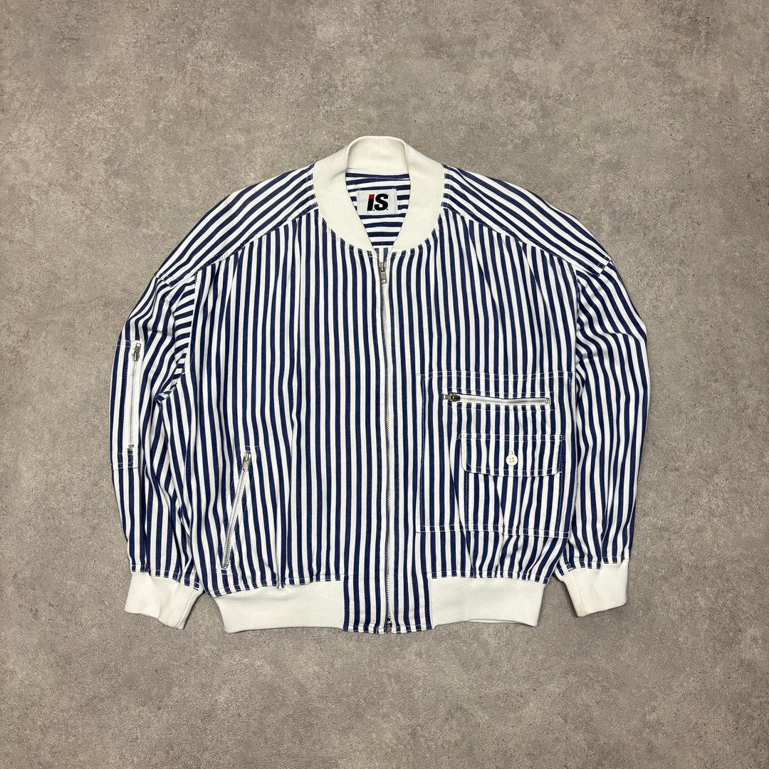 Issey Miyake Sport Striped Blue & White Bomber Jacket (M)