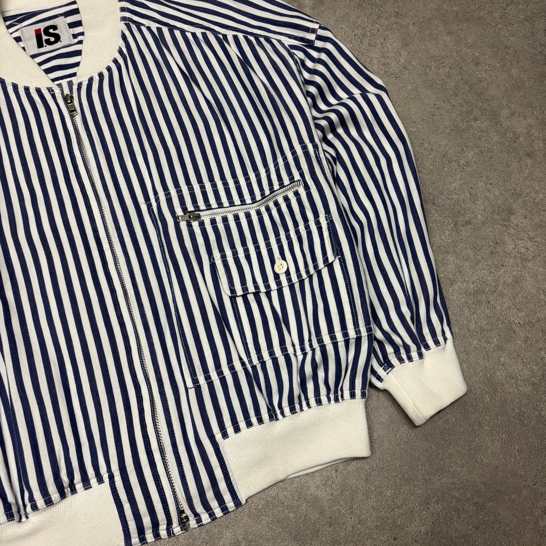 Issey Miyake Sport Striped Blue & White Bomber Jacket (M)