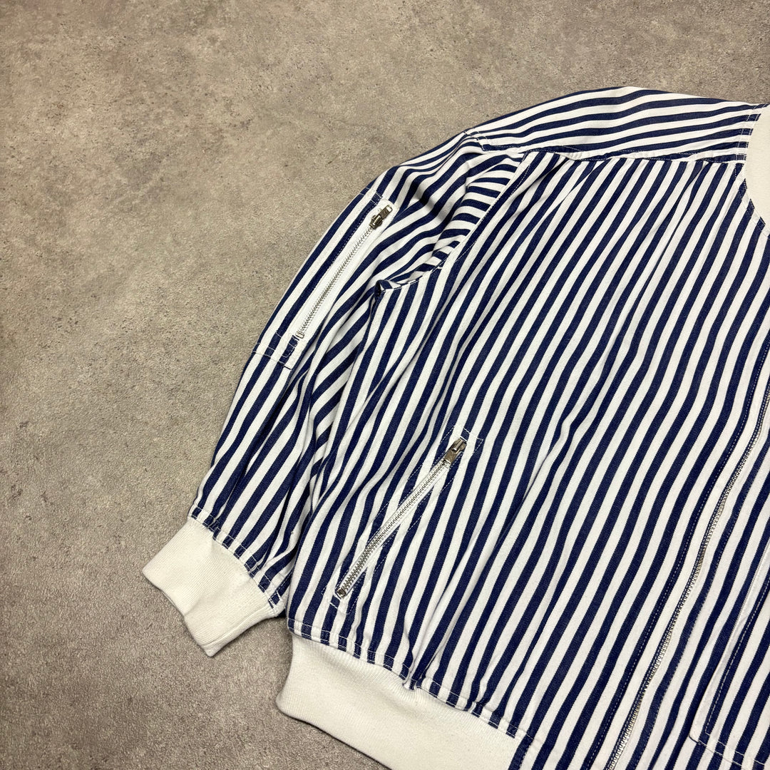 Issey Miyake Sport Striped Blue & White Bomber Jacket (M)