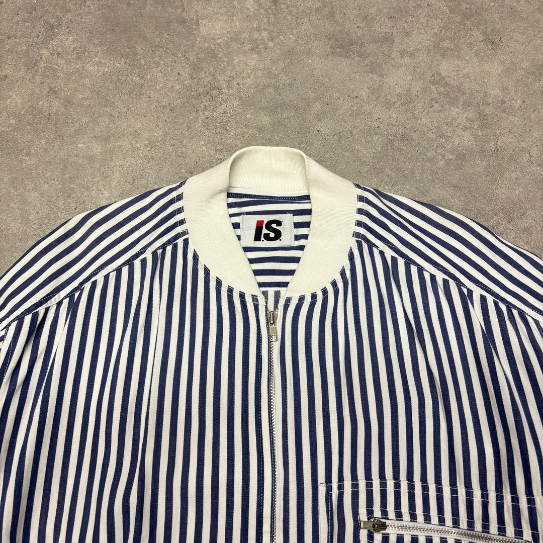 Issey Miyake Sport Striped Blue & White Bomber Jacket (M)