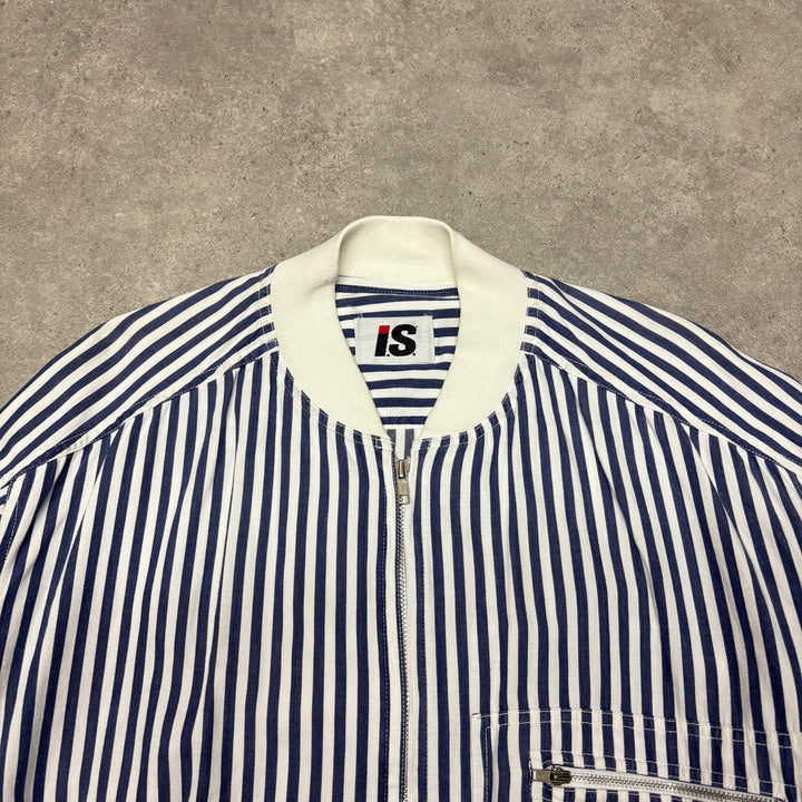 Issey Miyake Sport Striped Blue & White Bomber Jacket (M)