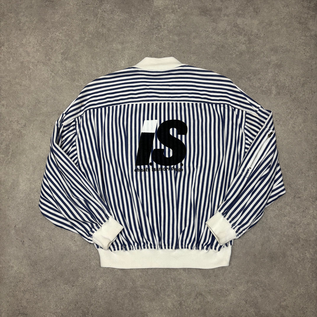 Issey Miyake Sport Striped Blue & White Bomber Jacket (M)