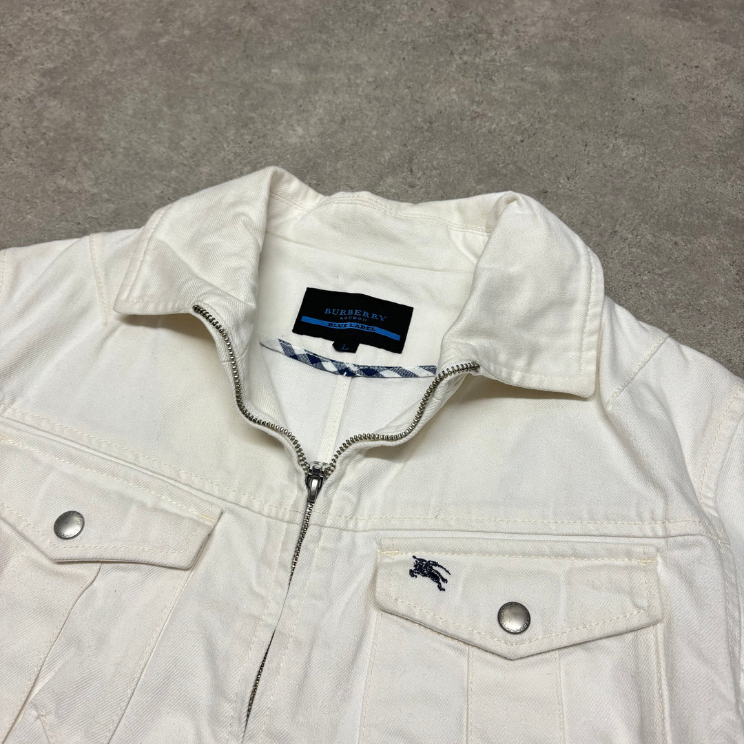 Vintage Burberry Blue Label White Denim Jacket (Women's L)