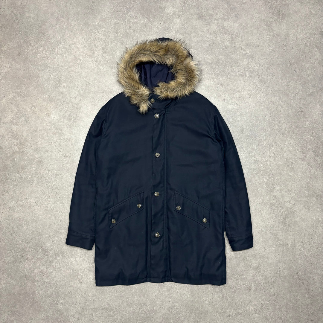 A.P.C Rus Mademme Hooded Navy Parka Jacket (M)