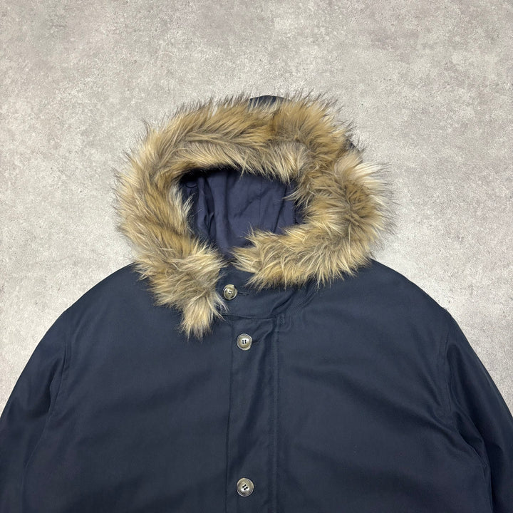 A.P.C Rus Mademme Hooded Navy Parka Jacket (M)