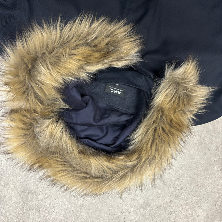 A.P.C Rus Mademme Hooded Navy Parka Jacket (M)