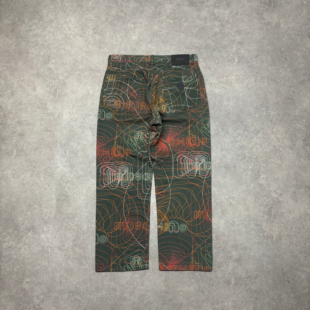 Moschino Millenium Vibrations Print Khaki Denim Trousers (32)