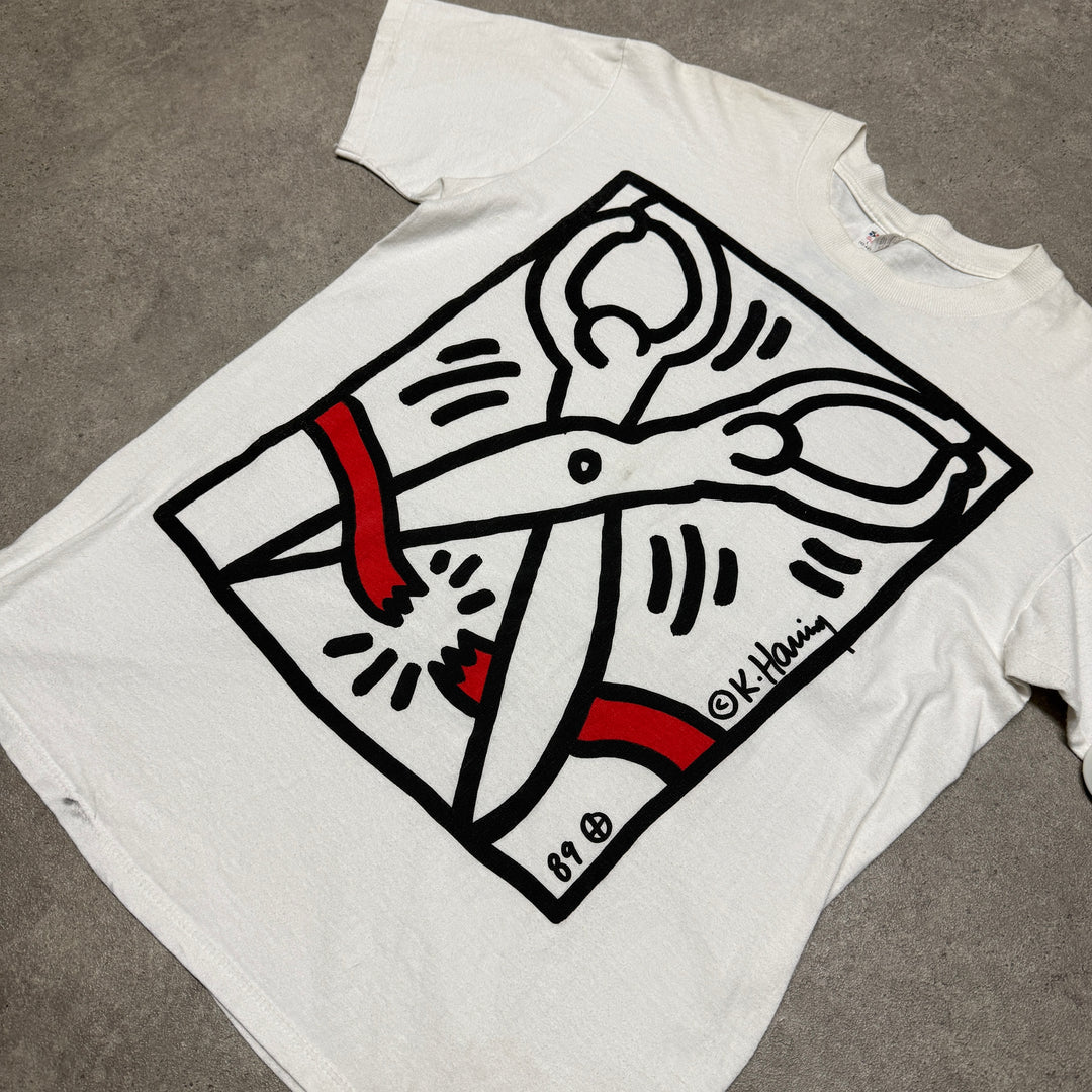 1989 Vintage Rare Keith Haring  Stop Aids Graphic T-Shirt (L)