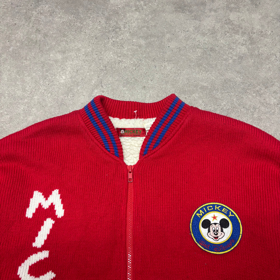 Vintage Mickey Mouse Walt Disney Fleece Lined Knitted Varsity Jacket (L)