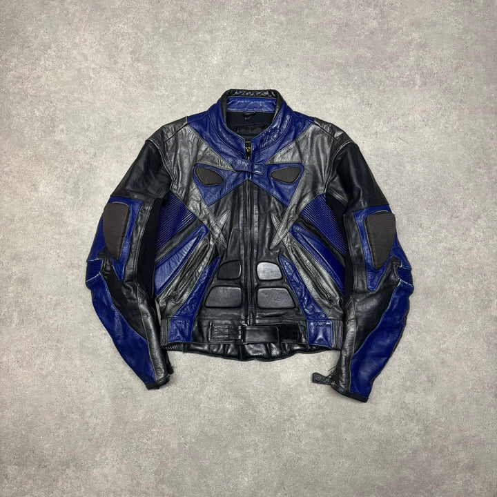 Vintage Moterbike Blue & Black Leather Jacket (M)