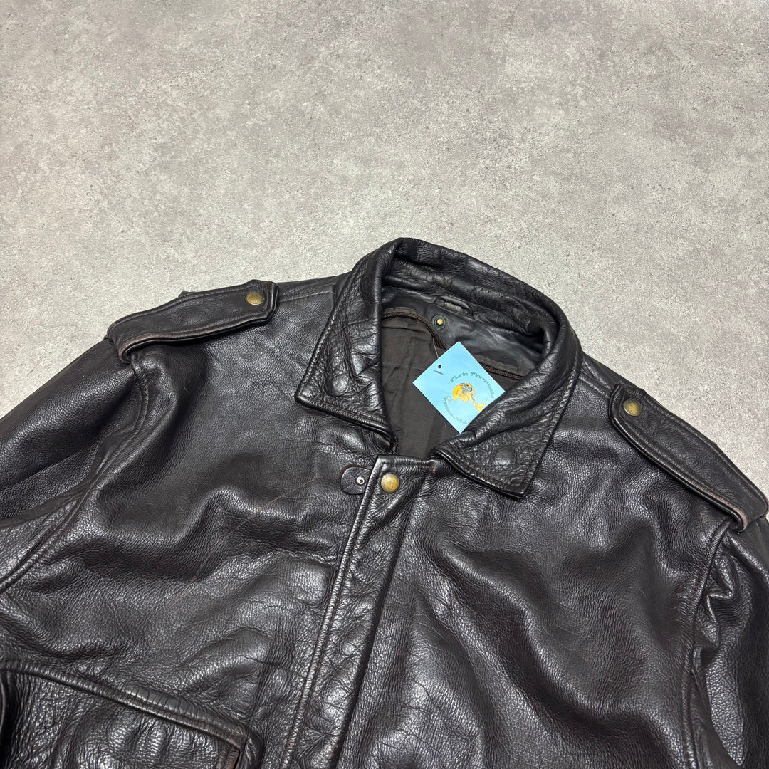 Vintage Brown Leather Flight Bomber Jacket (L)