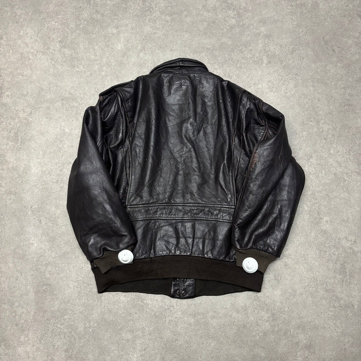 Vintage Brown Leather Flight Bomber Jacket (L)