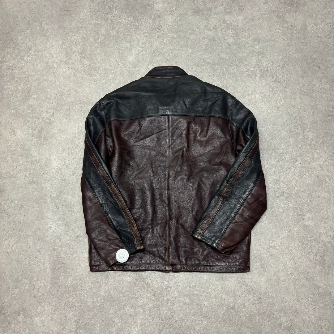 Vintage Brown Leather Full Zip Jacket (L)