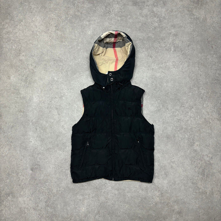 Vintage Burberry Black Hooded Puffer Gilet (XS)