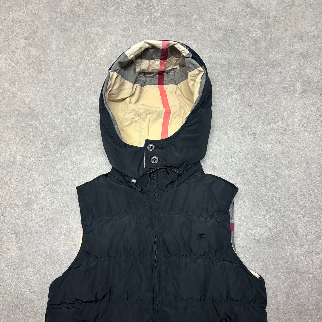 Vintage Burberry Black Hooded Puffer Gilet (XS)